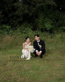 Sondr One Shoulder Backless Korean Wedding Snap Dresses Outdoor Simple Bridal Gown Customized Elegant Bridal Photo Shoot Gown