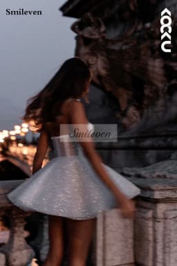 Smileven Short Wedding Dress A Line Sweetheart Neck Shiny Glitter Bride Dresses Mini Sweetheart Neck Vestido de novia Customized