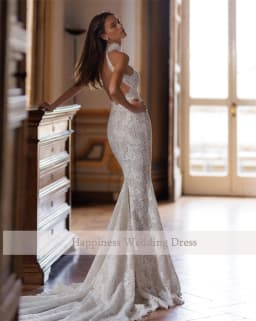 Customized Halter Neck Sleeveless High Quality Lace Mermaid Wedding Dress Backless Zipper Custom Bridal Gowns Vestido De Novia