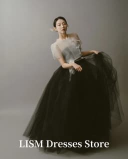 LISM Vintage A-Line Korea Wedding Dresses Photo Shoot Soft Tulle O-Neck Floor Length Evening Gowns웨딩드레스Customized Corsets