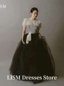 LISM Vintage A-Line Korea Wedding Dresses Photo Shoot Soft Tulle O-Neck Floor Length Evening Gowns웨딩드레스Customized Corsets
