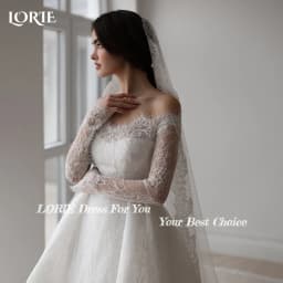 LORIE Boho Wedding Dress Off Shoulder Long Sleeve Lace Beach Princess Button Bridal GownCustomized A-Line Bohemian Bride Dresses