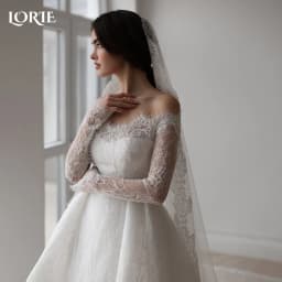 LORIE Boho Wedding Dress Off Shoulder Long Sleeve Lace Beach Princess Button Bridal GownCustomized A-Line Bohemian Bride Dresses