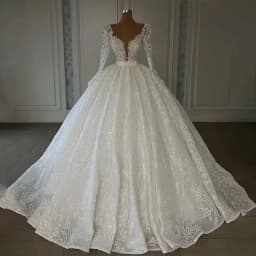 Customized Gorgeous Sexy Deep V-neck Bridal Dress Glitter Sequins Pearls Wedding Gown Appliques Long Bride Robe Vestido De Novia