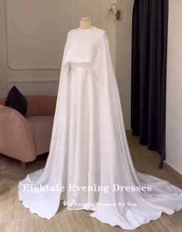 Eightale Arabic Wedding Dresses Long Cap Sleeves A-Line O-Neck Muslim Simple White Ivory Customized Bridal Gowns