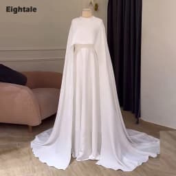 Eightale Arabic Wedding Dresses Long Cap Sleeves A-Line O-Neck Muslim Simple White Ivory Customized Bridal Gowns