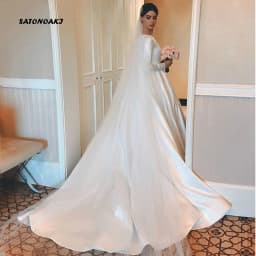 Customized Simple Vintage White Ivory Satin Wedding Dress for Women Long Sleeve A-Line Bridal Gown Vestidos De Novia Robe Mariée