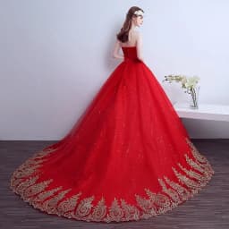 2026 New Ball Gown Lace Tulle Red Wedding Dress With Tail Chinese Pattern Style Cheap China Embroidery Bridal Gown Customized