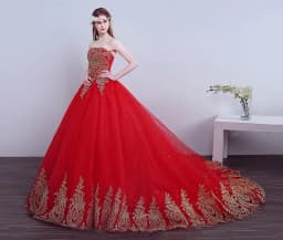 2026 New Ball Gown Lace Tulle Red Wedding Dress With Tail Chinese Pattern Style Cheap China Embroidery Bridal Gown Customized