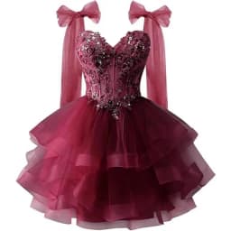 Bow Shoulder Strap Layered Chiffon Dress Starry Lace Three-dimensional Decal Youth Short Dance Sequin Dress Customized