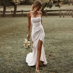 Customized Simple Mermaid White Wedding Dresses Spaghetti Straps High Slit Satin Backless Plain Bridal Gown Sweep Train Vestidos