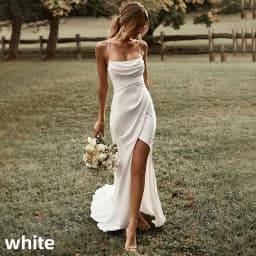 Customized Simple Mermaid White Wedding Dresses Spaghetti Straps High Slit Satin Backless Plain Bridal Gown Sweep Train Vestidos
