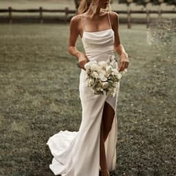 Customized Simple Mermaid White Wedding Dresses Spaghetti Straps High Slit Satin Backless Plain Bridal Gown Sweep Train Vestidos