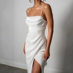 Customized Simple Mermaid White Wedding Dresses Spaghetti Straps High Slit Satin Backless Plain Bridal Gown Sweep Train Vestidos