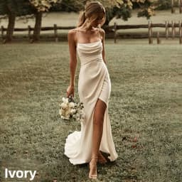 Customized Simple Mermaid White Wedding Dresses Spaghetti Straps High Slit Satin Backless Plain Bridal Gown Sweep Train Vestidos