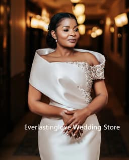 Sophisticated Off the Shoulder Beaded Satin Sheath Wedding Dresses Custom Made 2026 Vestido De Noival