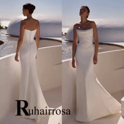 Ruhair Simple Strapless Wedding Dresses Mermaid Button Pleat Sleeveless Sweep Train Bridal Gown Vestido De Noiva Customised
