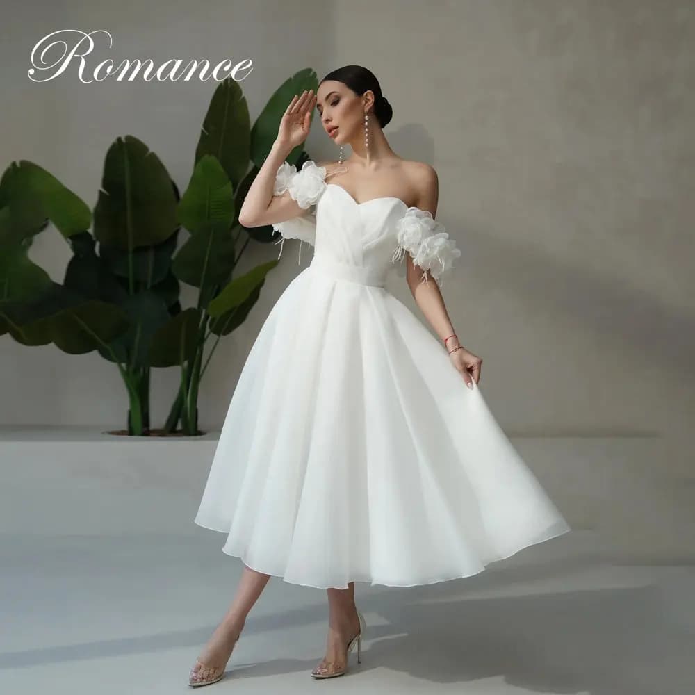 Princess Pleat Sweetheart Flowers A-Line Wedding Dress Women Off The Shoulder Backless Bridal Gown Vestidos De Novia Customized