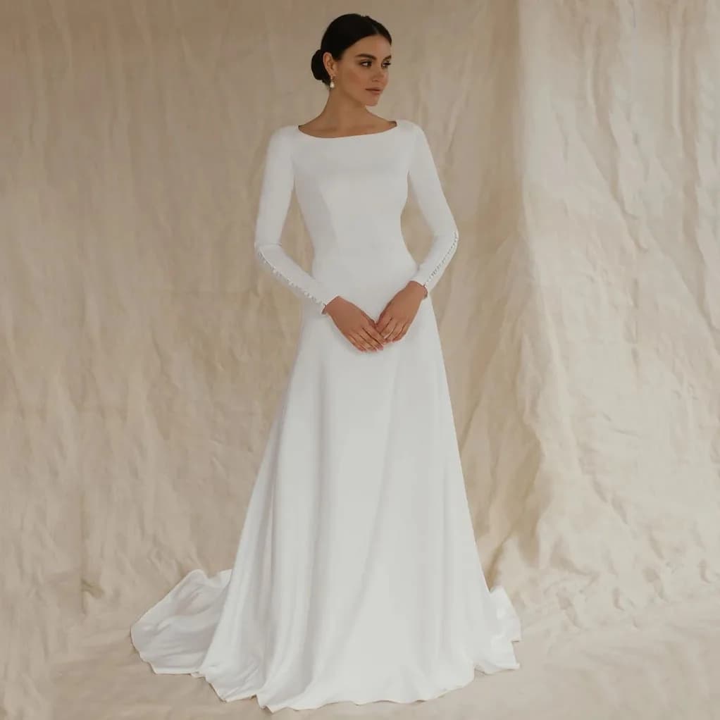 Customized White Wedding Dresses High Quality Long Sleeves Formal Dresses Classic Midi Dresses 2026 Bride Gowns for Women