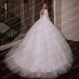 BEPEITHY Customized Princess Glitter Ivory Wedding Dresses Women Full Sleeves Lace Ball Bridal Gown Court Train 2026 Sweetheart