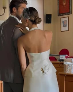 Luna Customized Beige V-Neck Halter Neck Wedding Dress Single Breasted Two-Piece Set Vestidos De Novia Short Evening Dresses