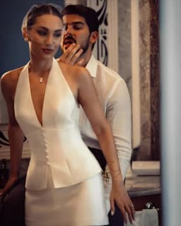 Luna Customized Beige V-Neck Halter Neck Wedding Dress Single Breasted Two-Piece Set Vestidos De Novia Short Evening Dresses