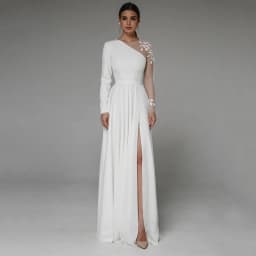 Asymmetrical Side Slit Wedding Dress Long Sleeve Civil Bridal Gown Party For Bride Button Applique Floor Length Свадебное платье
