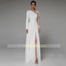 Asymmetrical Side Slit Wedding Dress Long Sleeve Civil Bridal Gown Party For Bride Button Applique Floor Length Свадебное платье