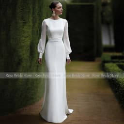 Customized Mermaid Wedding Dress Long Puffy Sleeves O Neck Trumpet Wedding Gowns for Women Backless Buttons Elegant Bridal Dress