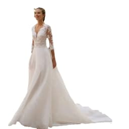 Customized 2025 Gorgeous Wedding Dresses White Lace Bridal Gowns V Neckline Bride Dresses 3/4 Sleeves Wedding Gowns Appliqued