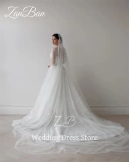 ZanBan Luxury Lace Beading A Line Wedding Dress Full Sleeves O Neck Bridal Gown Floor Length Modest Arabic Free Customized 2025