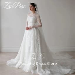 ZanBan Luxury Lace Beading A Line Wedding Dress Full Sleeves O Neck Bridal Gown Floor Length Modest Arabic Free Customized 2025