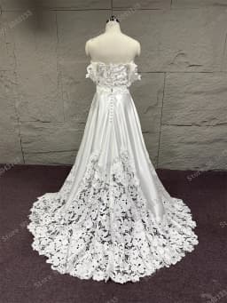 Customized Detachable Sleeves A Line Real Picture Wedding Dresses See Through Off the Shoulder Bridal Dress Lace and Satin