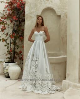 Customized Detachable Sleeves A Line Real Picture Wedding Dresses See Through Off the Shoulder Bridal Dress Lace and Satin