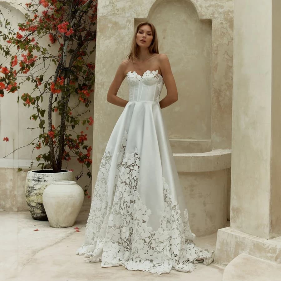 Customized Detachable Sleeves A Line Real Picture Wedding Dresses See Through Off the Shoulder Bridal Dress Lace and Satin