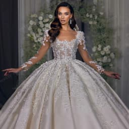 Exquisite Wedding Dress Satin With Embroidered Lace Ball Gown Full Sleeve Square Collar Customized Back Lace Up Vestido De Novia
