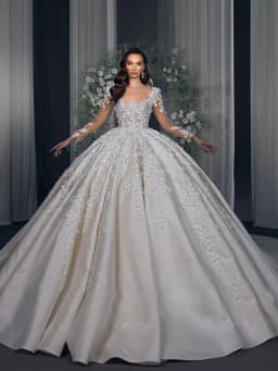 Exquisite Wedding Dress Satin With Embroidered Lace Ball Gown Full Sleeve Square Collar Customized Back Lace Up Vestido De Novia