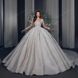 Exquisite Wedding Dress Satin With Embroidered Lace Ball Gown Full Sleeve Square Collar Customized Back Lace Up Vestido De Novia