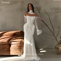 Dianruo Vintage Lace Flared Sleeves Wedding Dresses Appliques Women's Evening Dresses Mermaid Long Robe De Mariée Customized