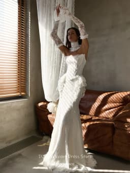 Dianruo Vintage Lace Flared Sleeves Wedding Dresses Appliques Women's Evening Dresses Mermaid Long Robe De Mariée Customized