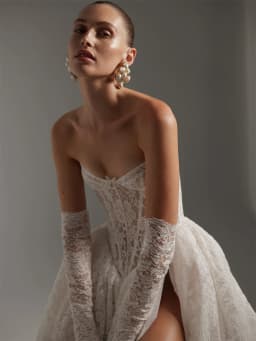 Kyoto Customized Ivory Strapless Floral Wedding Dress Detachable Sleeves Lace-Up Back vestidos de noiva A-Line Evening Dresses