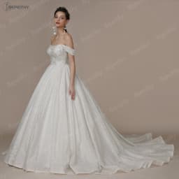 BEPEITHY Customized Luxury Strapless A Line Glitter Wedding Dresses Off The Shoulder Women Ivory Bling-Bling Bride Bridal Gown