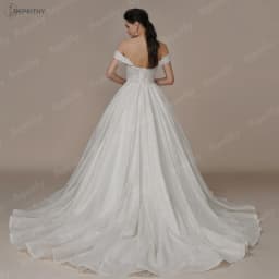 BEPEITHY Customized Luxury Strapless A Line Glitter Wedding Dresses Off The Shoulder Women Ivory Bling-Bling Bride Bridal Gown