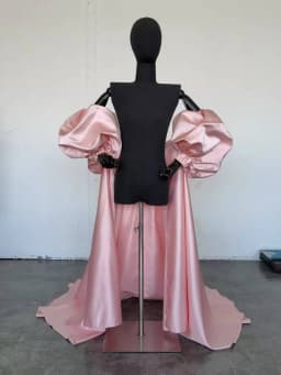 Pink Satin Detachable Train With Puff Sleeves Morden Formal Party Removable Cape Wedding Prom Overskirt Customized Skirt 2026