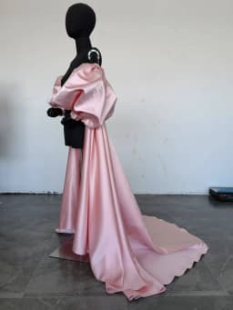 Pink Satin Detachable Train With Puff Sleeves Morden Formal Party Removable Cape Wedding Prom Overskirt Customized Skirt 2026