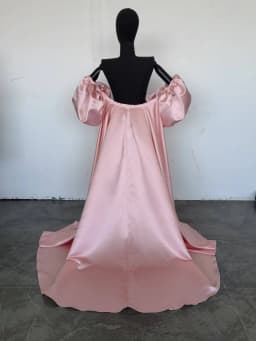 Pink Satin Detachable Train With Puff Sleeves Morden Formal Party Removable Cape Wedding Prom Overskirt Customized Skirt 2026