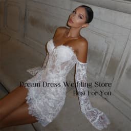 DREAM Lace Sweetheart Sheath Short Wedding Dress Women 2025 Long Sleeve Off The Shoulder Bridal Gown Vestido De Novia Customized