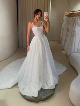 Charming Two Straps Full Lace Bridal Grown A Line Wedding Dresses Sweep Train Customade 2026 Vestido De Noival