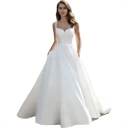 Customized Elegant V-Neck Wedding Dress Long Satin Bridal Gown A-line Backless Buttons Spaghetti Straps Bride Dress with Pockets