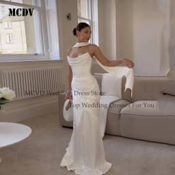 Satin Civil Wedding Dress 2026 Bride Strapless Sleeveless Pleat Bride Gowns Mermaid Lace Up Back Vestido De Novia Customized